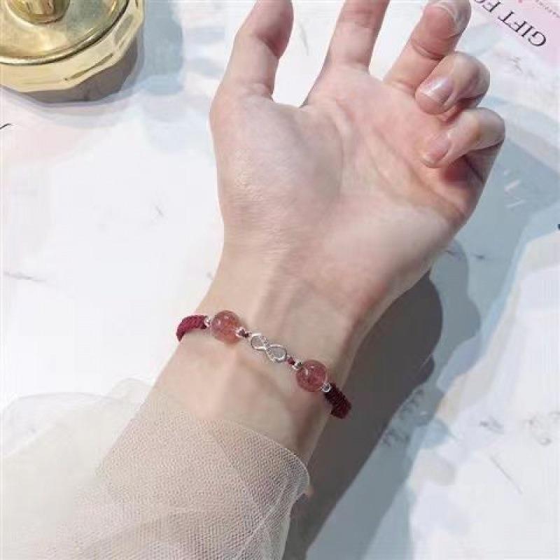 Natural Strawberry Crystal Hand Woven Friendship Bracelet Sweet Jewelry For Women Girls