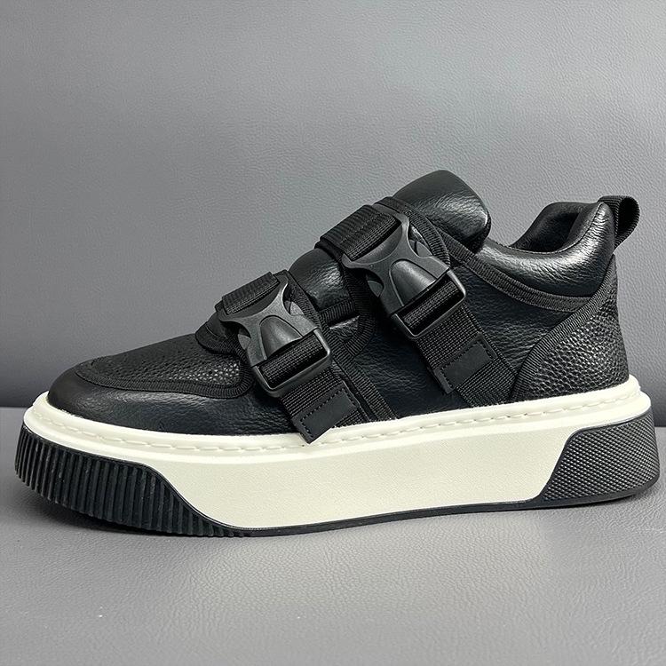

Men s 2025 Leather Velcro Casual Sports Shoes - Breathable, Trendy, Height-Increasing, White, Thick-Soled 43 чорний