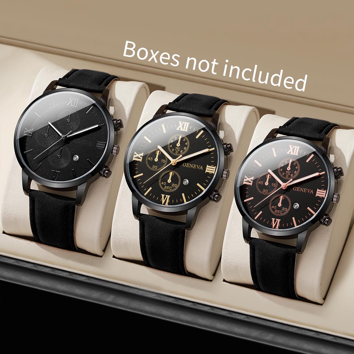 

Мужские красивые кожаные часы 3 шт./набор, простые, с римской шкалой, тремя циферблатами, мужской календарь, ремешок, кварцевые комбинированные часы (Нет коробки)