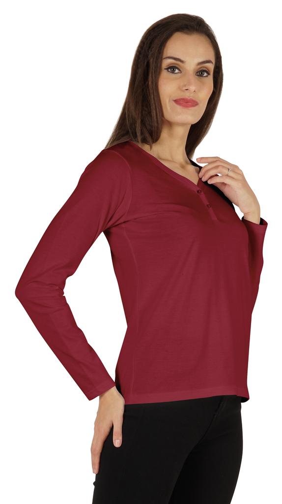 Inkmeso Solid Button Henley T-shirt For Women  S Casual Basic  Long Sleeve  Tee