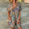 Women's Short Sleeve Printed Jumpsuit Romper Multi Color Floral Pattern Casual Outfit