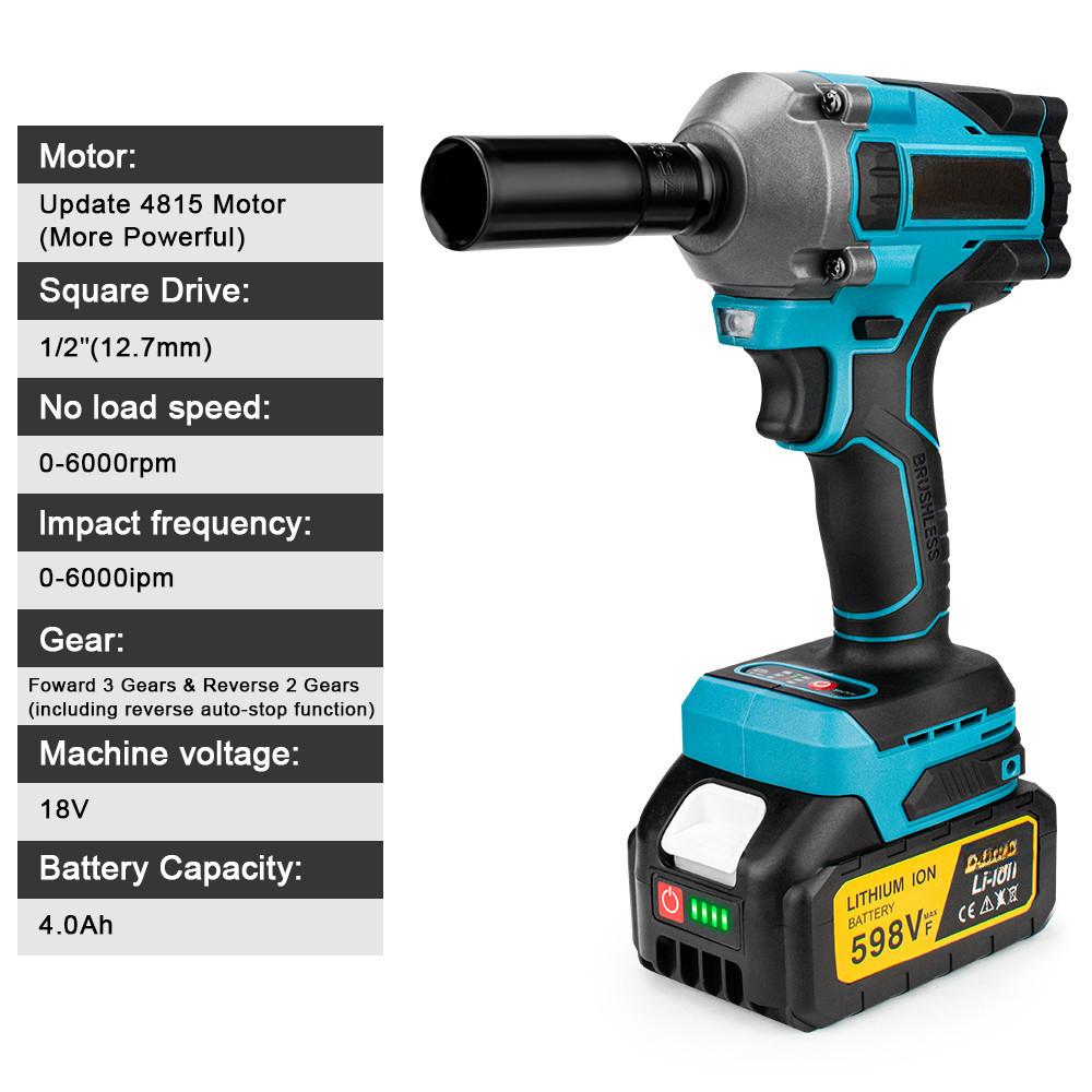1/2 inch Screwdriver Socket Power Tools Brushless Electric Impact Wrench Cordless Portable Electric Wrench