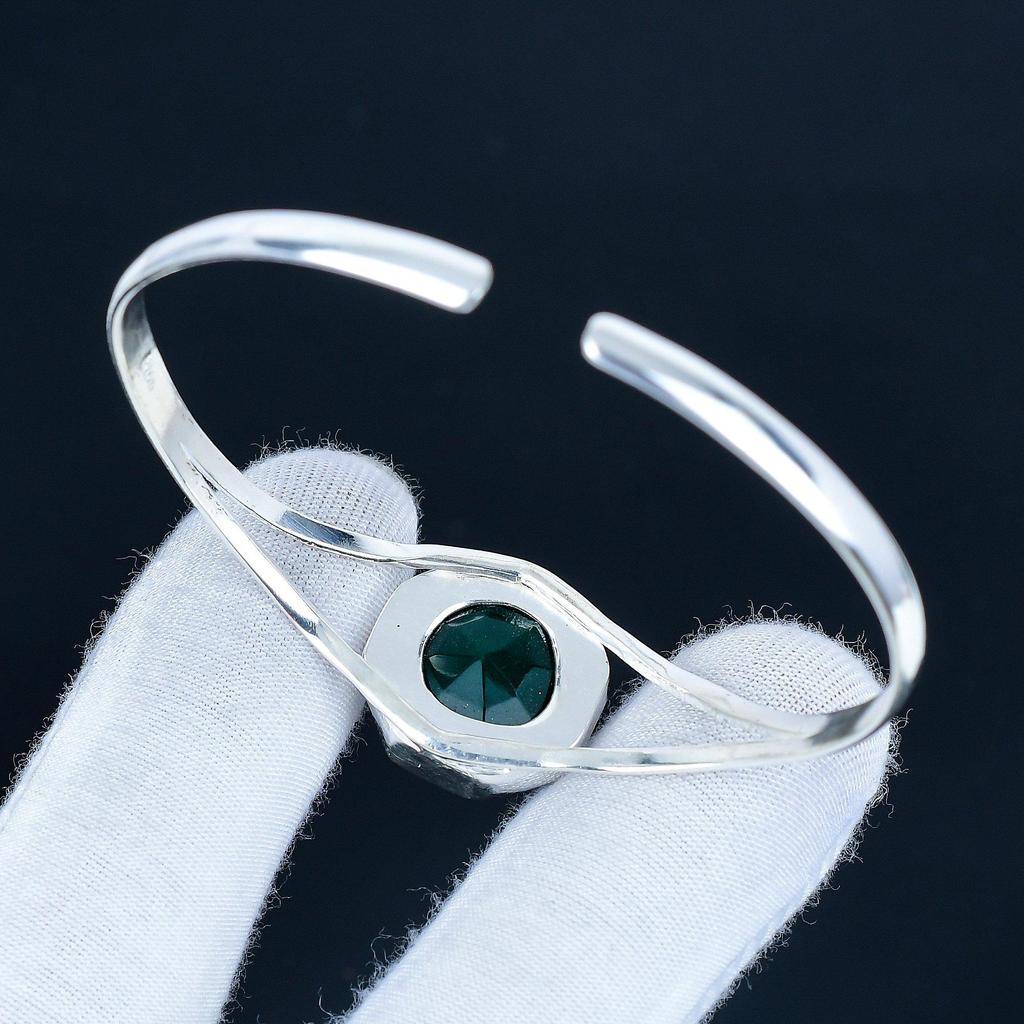 Grüner Turmalin Sechseck Edelstein Handgefertigter Armreif 925 Sterling Silber Armreif, Turmalin Armband für Ehefrau, Unisex Armreif zum Verschenken