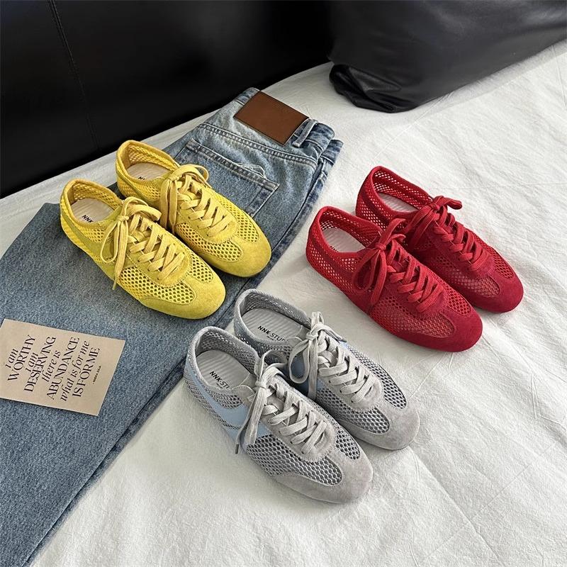 Soft Leather Version Mesh Hollow Breathable German Training Shoes Women's 2025 Summer New Retro Versatile Flat-bottomed Casual Sports Shoes