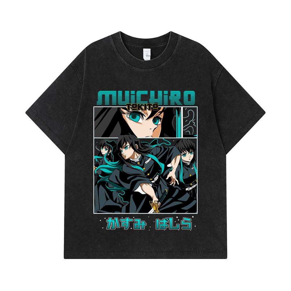 275 GSM Washed T-shirts 100% Cotton Demon Slayer V8 Mitsuri Print Unisex Heavy Cotton T Shirt