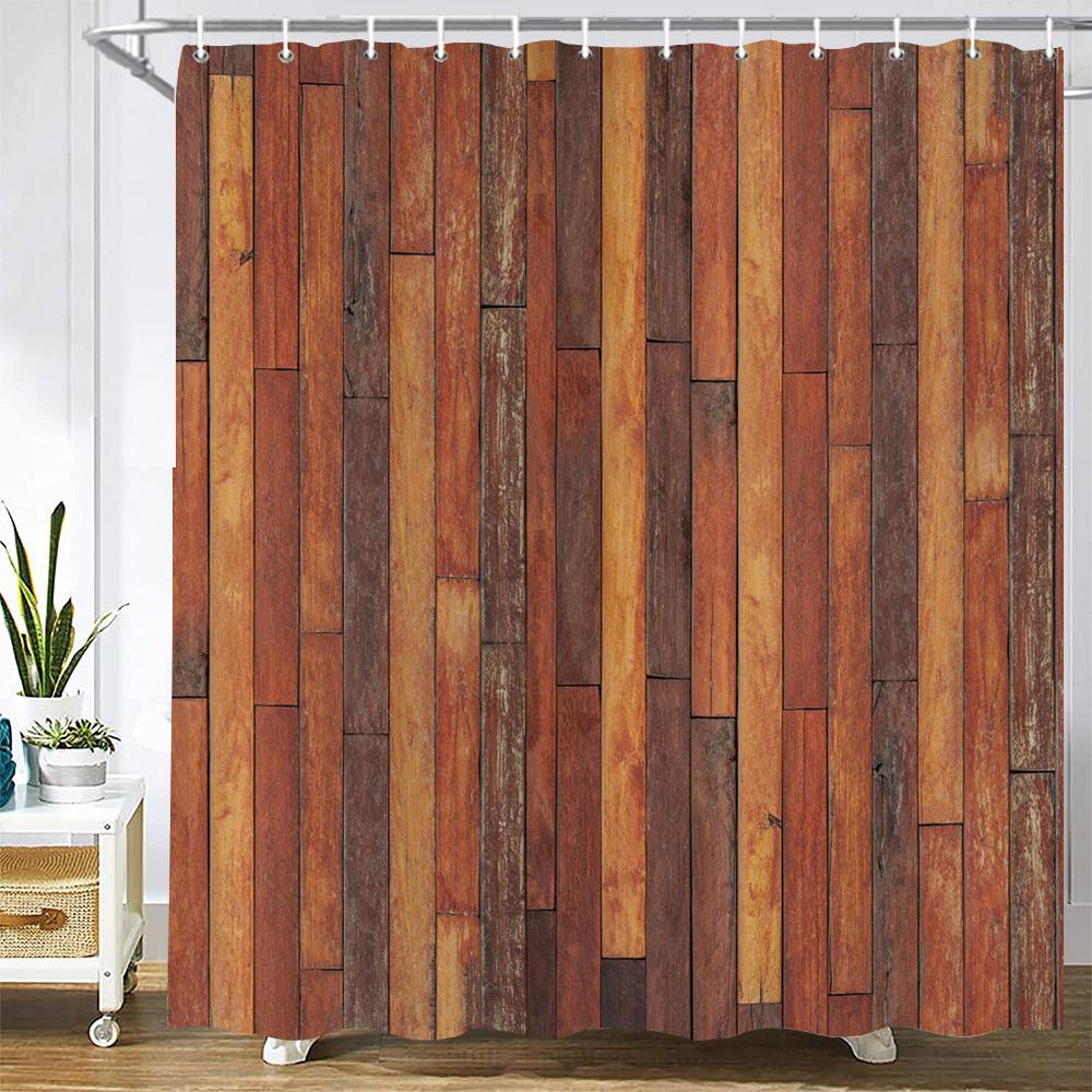 

Европейская ретро штора для душа с 3D-печатью под дерево, водонепроницаемая ткань, полиэстер, штора для ванной комнаты, штора для домашнего декора с крючками W90xH180cm