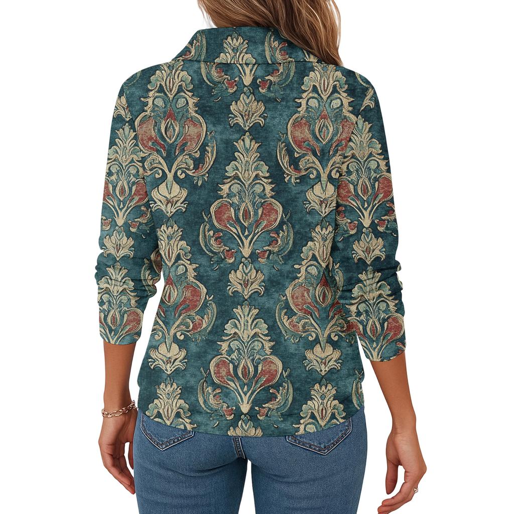 Kobiety T-shirt Luźny Pulower Bluzki Sportowe Casual Dekolt V Długi Rękaw Nadrukowana Bluzka