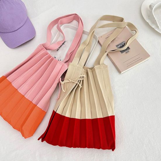 Faltbare Einkaufstasche Wiederverwendbar Akkordeon-Einkaufstasche Farbblock-Falten-Schultertasche für den Lebensmitteleinkauf Tägliche Besorgungen