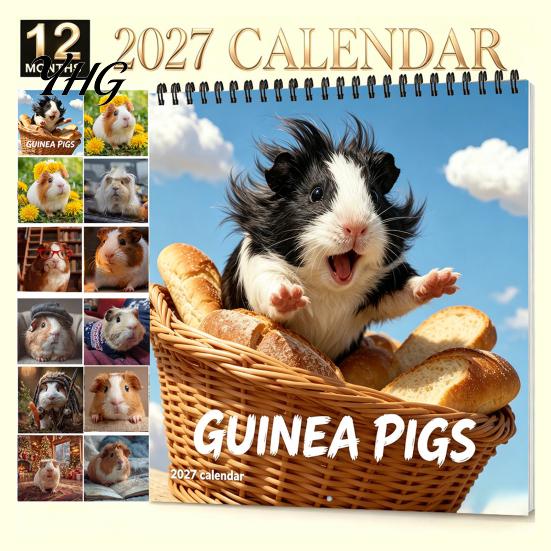Coated Paper Wall Calendar Guinea Pig 2027, 12-Month Cute Pet Planner with Spiral Full Year Date Organizer Binding, Thick for Home Office, Gift Lovers