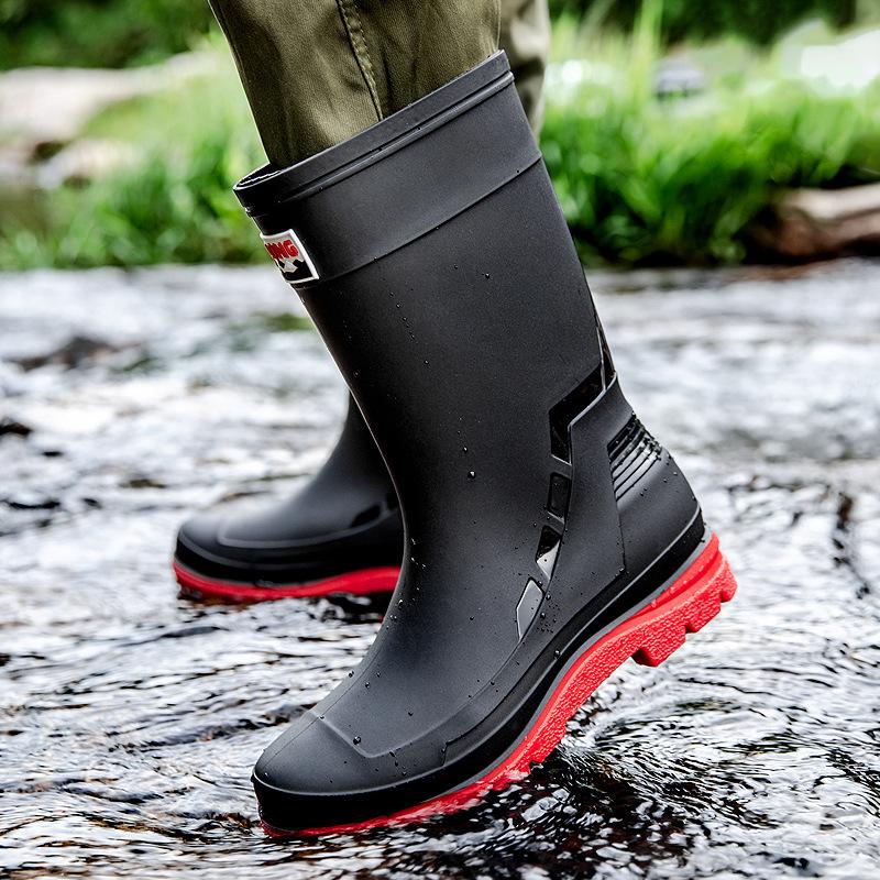 

Fashion High-top Men Water Boots Plus Velvet Warm Rain Boots Fishing Outdoor Waterproof Rain Boots Gardening Long-tube Work Water Shoes 44 красный