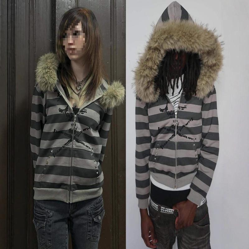 Y2K Dark Themed Printed Personalized Contrasting Wide Stripe Hoodie for Men and Women
