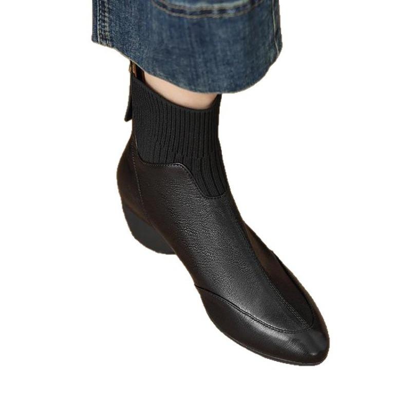 Winter new soft pointed wedge Martin boots comfortable rear zipper non-slip versatile velvet short boots