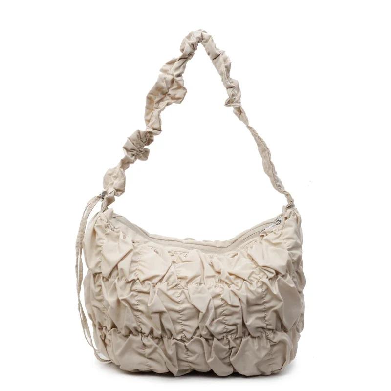 New Zipper Solid Popularity Persality Crossbody Bags for Women 2026 High Quality Sense of Luxury Wrinkles Cloth Shoulder Bags