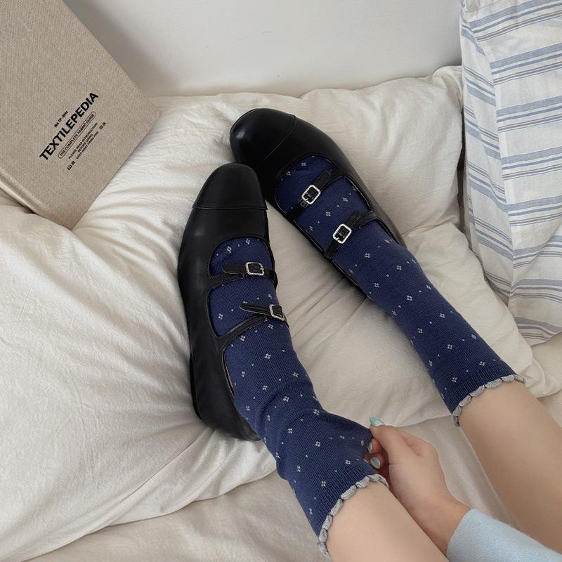 

Soft Autumn and Winter Cashmere Warm Mid-calf Socks, Trendy Women s Floral Bubble Mouth Lace Pile Wool Socks 1 pair тёмно-синий