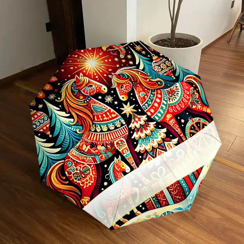 

Christmas Horse Ornament with Festive Patterns - Perfect for Automatic Opening Umbrellas, Portable Folding Design, 8-Bone Iron Frame Outdoor