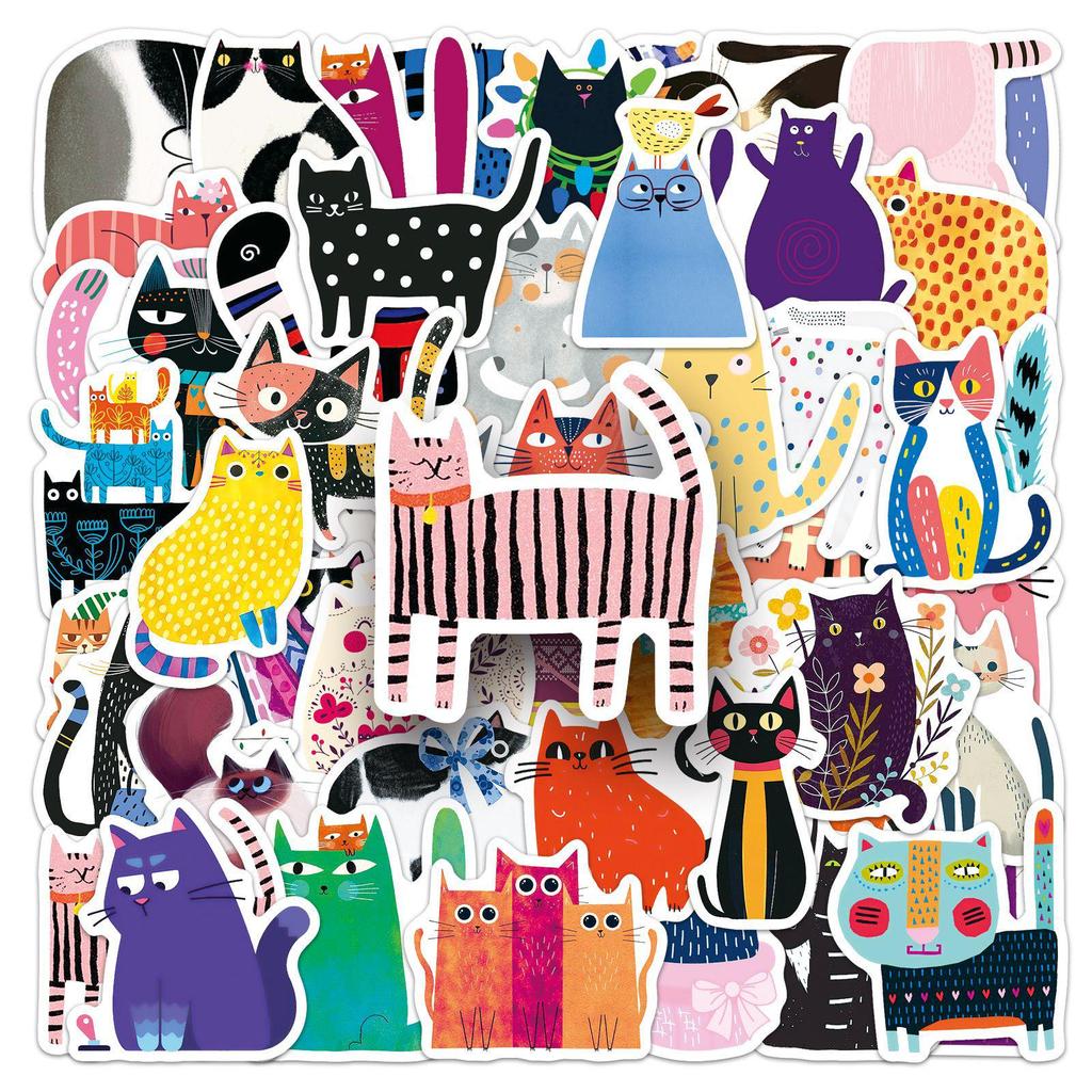 50 Cute Cat Stickers: Trendy Graffiti Art for Notebooks and Helmets