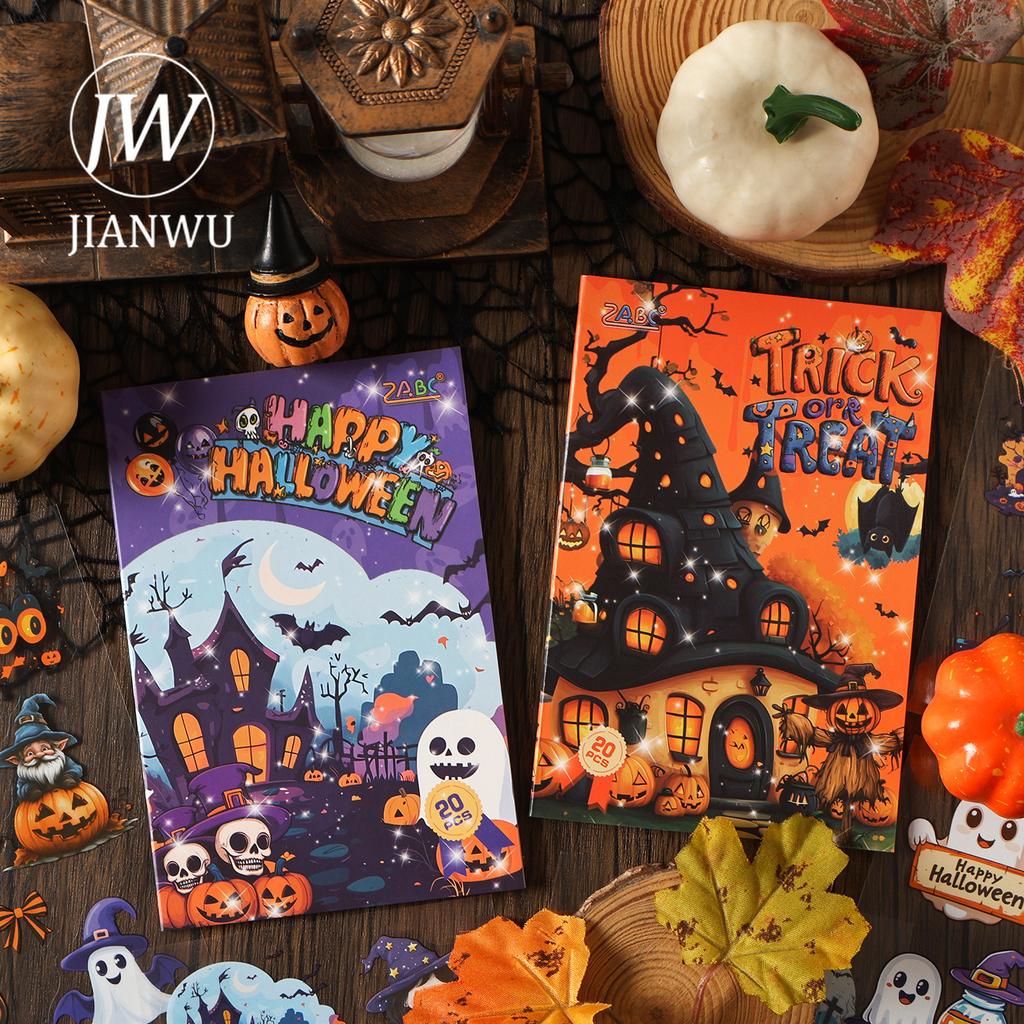 JIANWU Halloween Castle Series Vintage Dark Skull Pumpkin Landscape Material Collage PET Sticker Creative DIY Journal Stationery