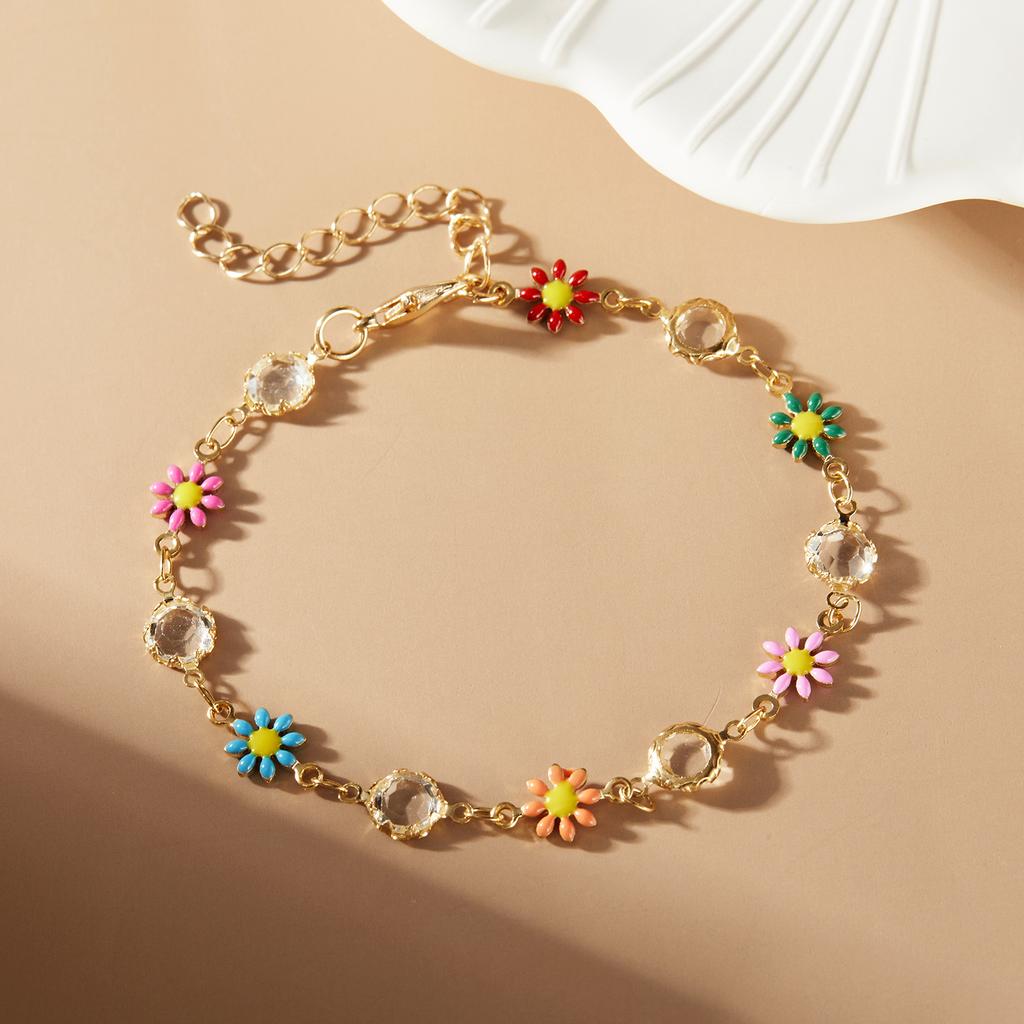 Korean Multicolor Daisy Flower Charm Bracelet for Women Fashion Butterfly Pearl Love Heart Adjustable Bangle Girls Party Jewelry