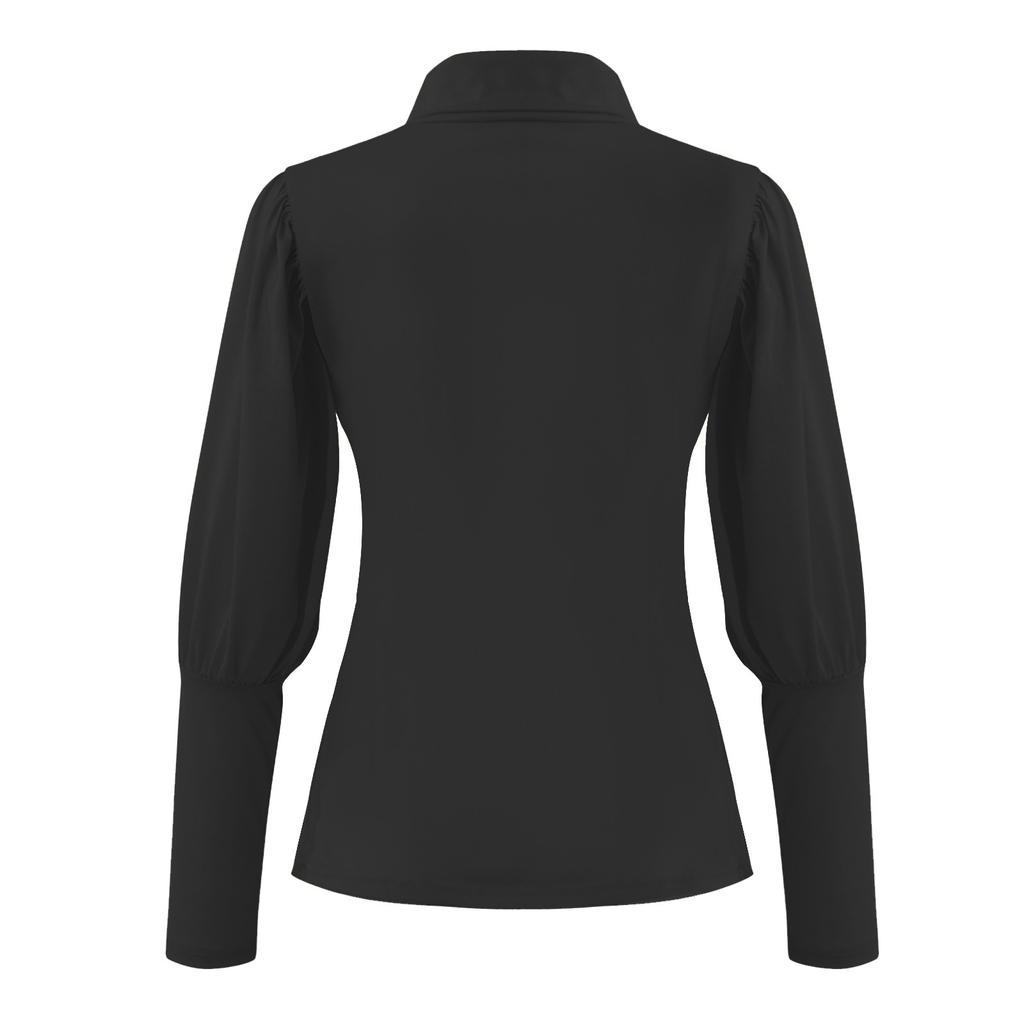 Women's Color Puff Sleeve Loose Cover Up Turtleneck Casual Blouse Tops