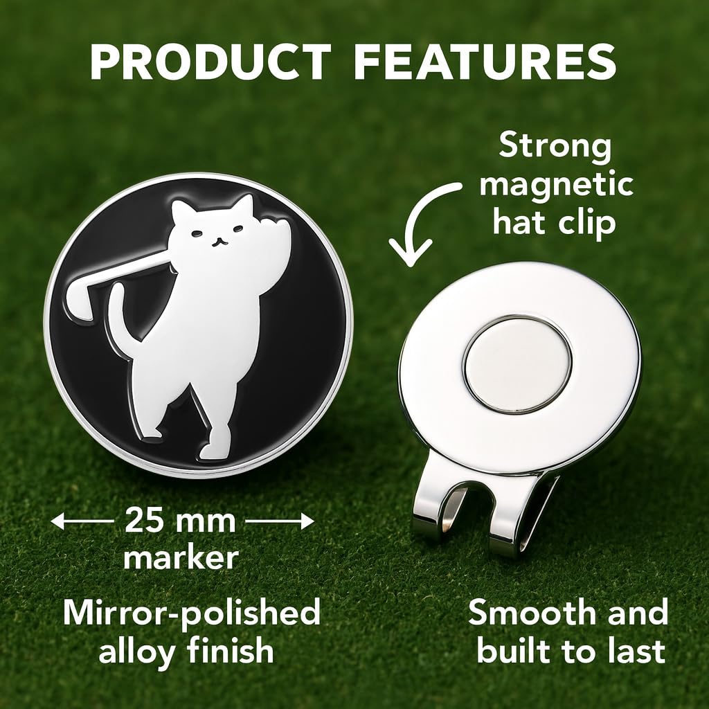 Golf Marker Cat Magnet with Hat Clip Cute Animal Alloy