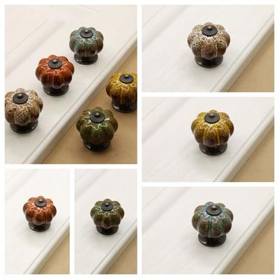 Single Hole Ceramic Pumpkin Handle Leopard Pattern European Style Door Pull Handles Vintage Round Cabinet Knob Bookcase