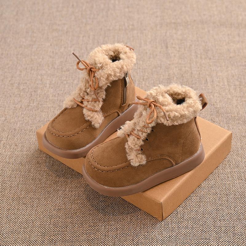 Winter Children Thick Sole Suede Snow Boots Girls Casual Warm Anti-slip Cotton Shoes Casual Outdoor Flat Footwear