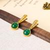 Retro Chinesische Jade Glas Diamant Ohrstecker mit 925 Silberstift