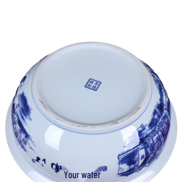 Blue & White Porcelain Ceramic Bowl: Classic Large Soup & Noodle Basin, Ideal for Boiled Fish and More.