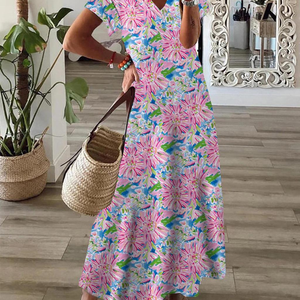 2024 Spring/Summer Women's Bohemian Printed Wide-Hem Dress