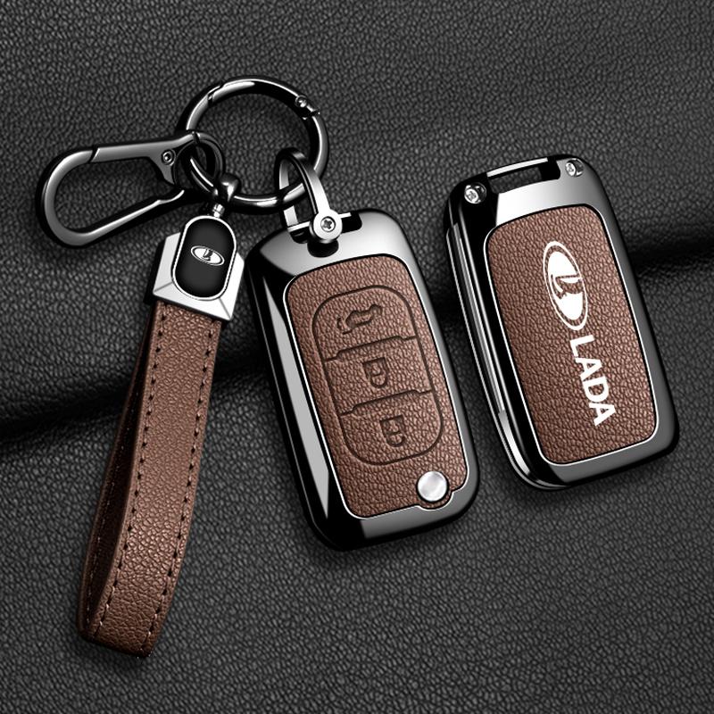 Zinc Alloy Leather Car Remote Key Cover Key Case Lada Lada Vesta Granta Xray Kalina Priora Sedan Sport Key Fob Car Key Cover
