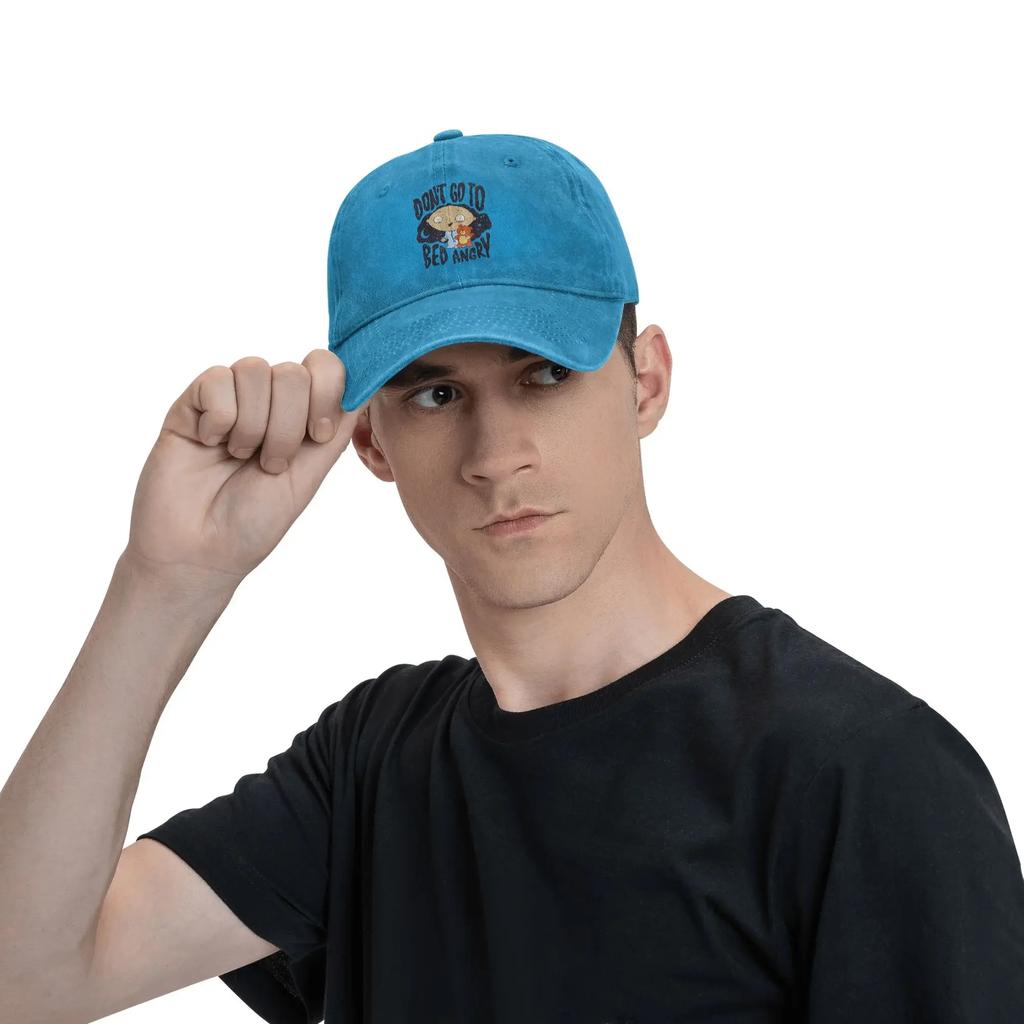 aFamilies Cartoon Don't Go To Bed Angry Bedtime Stewie Baseball Cap Distressed Denim Washed Snapback Hat Adjustable Hats Cap