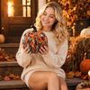 Large Halloween Decorative Pumpkin Figurine Day of the Dead Inspired Desktop Ornament for Indoor Tabletop Display Holiday Event Decor