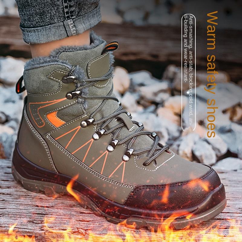 Labor Insurance Shoes Steel Baotou Anti-smash and Stab-proof Men's Warm High-top Safety Protective Cotton Shoes