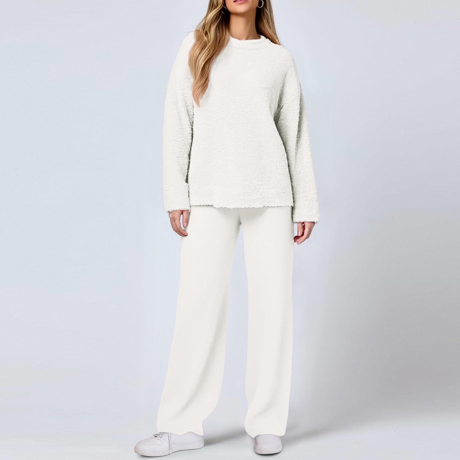 

Женский повседневный модный удобный комплект топов и брюк для дома, теплый пижамный набор XL белый