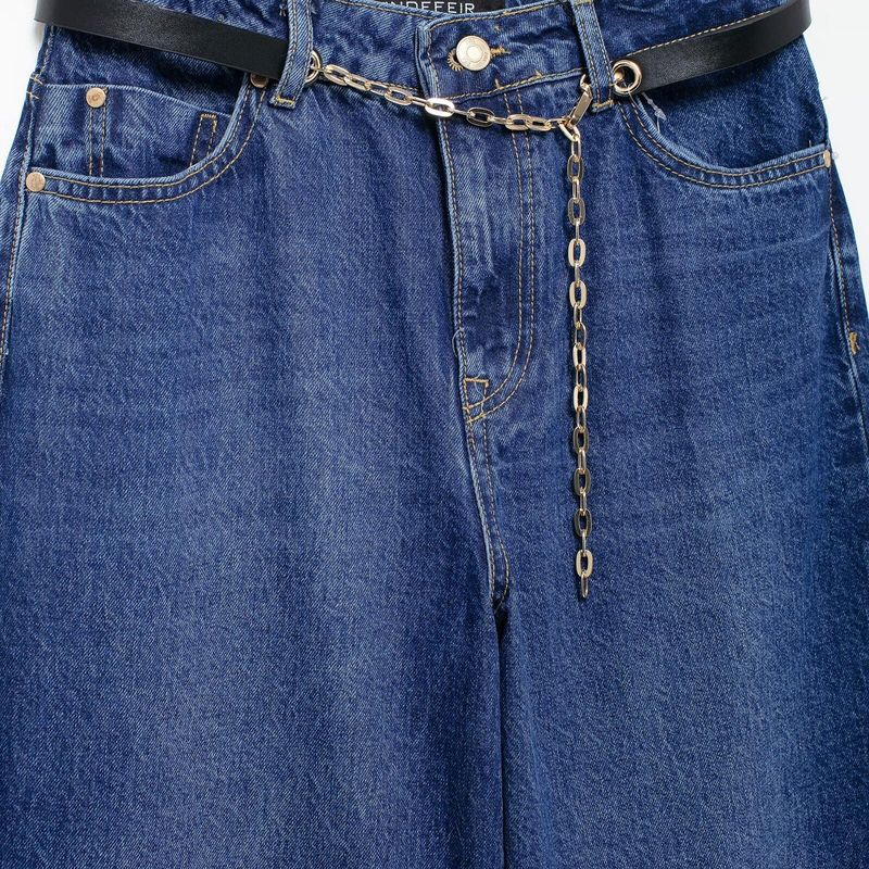 Kaslead New Arrival Women's Clothing Fashion Style Fashion All-Match Matching Belt Mid Waist Wide Leg Denim 6147160