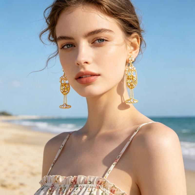 Stylish Wine Glass Earrings Featuring Lemon Charm And Crystals For Women Girls