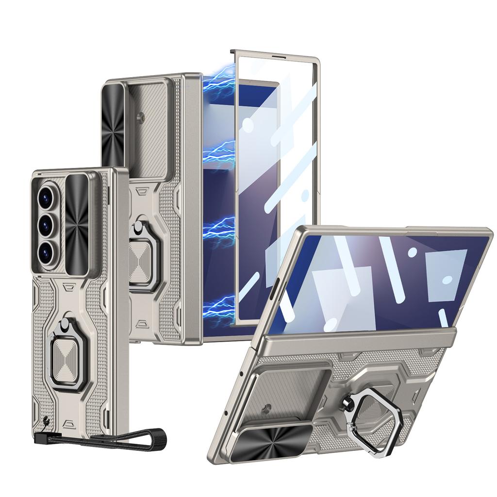 Suitable for Samsung ZFold7 Mobile Phone Case Folding Screen Shell Film Protective Case Magnetic Finger Ring Bracket Diamond Push Window Lanyard