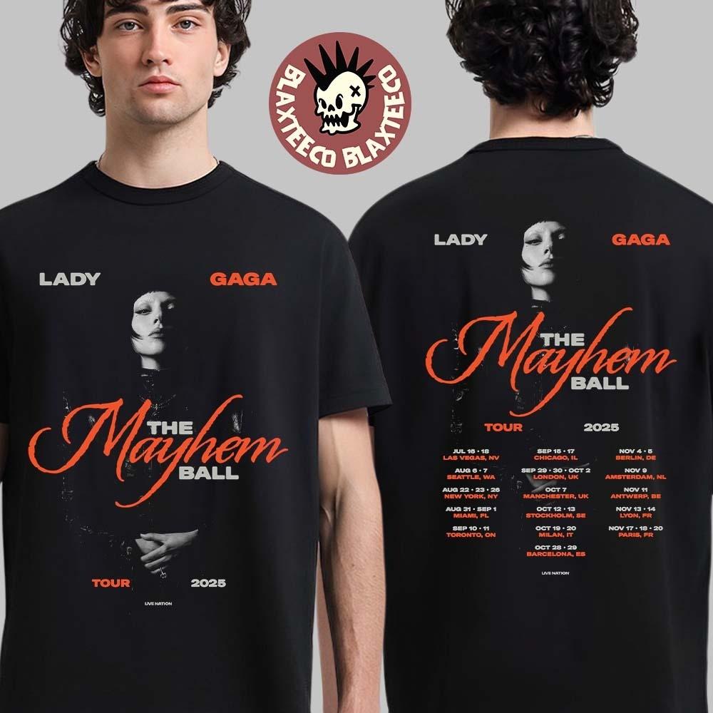 

Lady Gaga The Mayhem Ball Tour 2025 Tour Dates Two Sides Unisex T-Shirt Unisex T-Shirt XL