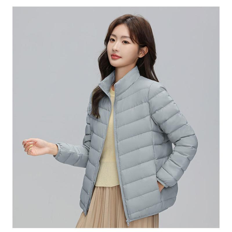 

Женский пуховик с воротником-стойкой, женский легкий и тонкий короткий пуховик большого размера, легкий пуховик из белого утиного пуха, пуховик Pinghu, партия 4XL светло-синий