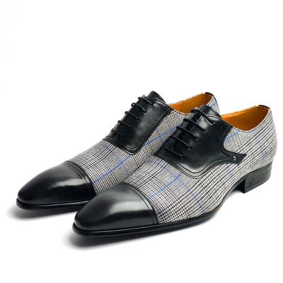 Fashion Men's Leather Shoes Denim+cow Leather Upper Material Lace Up Fashion Oxfords for Man Perfect For Business Wedding Office Wearing