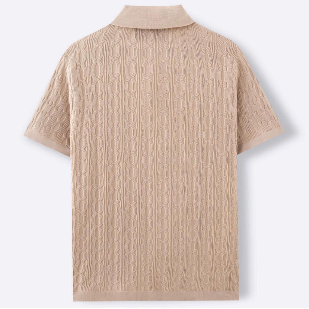 Men's Summer Casual Knit Jacquard Short Sleeve Cardigan Business Polo Shirt Button Front Lightweight Breathable Fabric