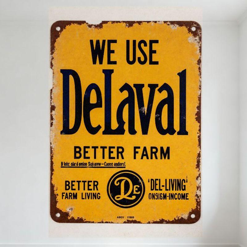 Vintage Yellow Metal DeLaval Sign with Rust, WE USE DeLaval Better Farm Living Decor for Bar Pub Home Wall, AB02 11905, 8x12 Inc 20x30cm（7.8x11.8inch）