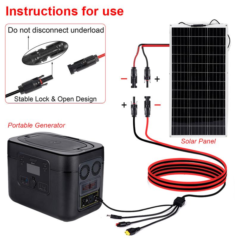 4-in-1 Solar Panel Connector To XT60/DC5521/DC7909 Solar Panel Extension Cable 12AWG Bipolar Link Silicone Tinned Copper Wire