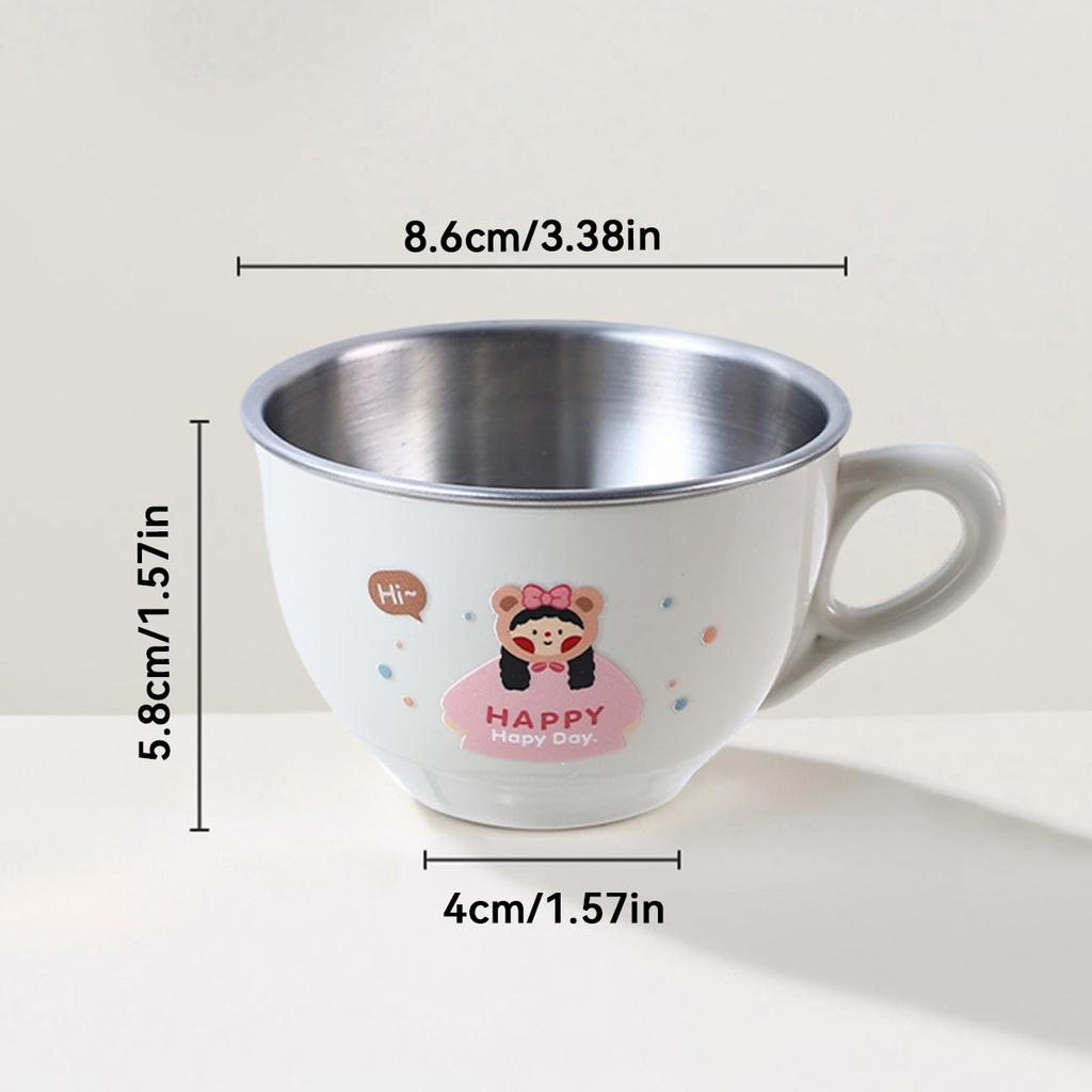 Mini Cartoon Children Water Cup With Handle 304 Stainless Steel Double Wall Milk Coffee Mug Durable Anti Scalding Drinking Cup