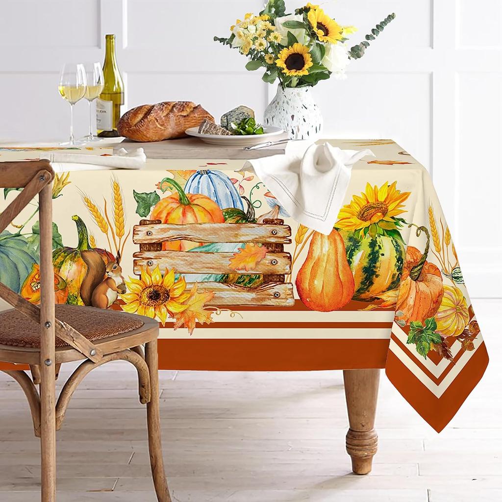 Fall Harvest Pumpkin Maple Leaf Rectangle Tablecloth for Table Decor Washable Kitchen Dining Tablecloth Autumn Decorations
