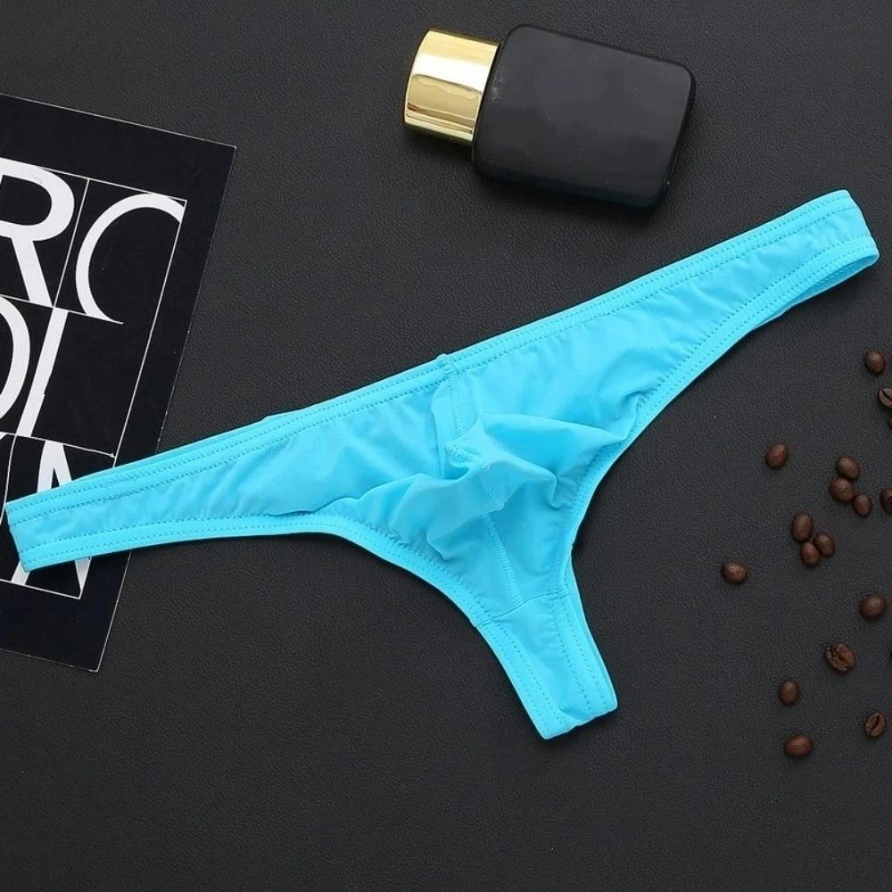 Fashion Transparent Ice Silk Thongs Ultra-thin Large Size Men's Underwear Low Waist Briefs T Back Panties Male