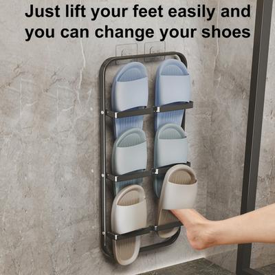 Bathroom Slipper Rack Multi-layer Strong Load-bearing No Punching Required Easy To Install Wall Mount Shoes Slipper Drainage Rack