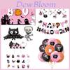 Pink Halloween Party Decorative Skull Balloon Pumpkin Banner Cake Insert Set