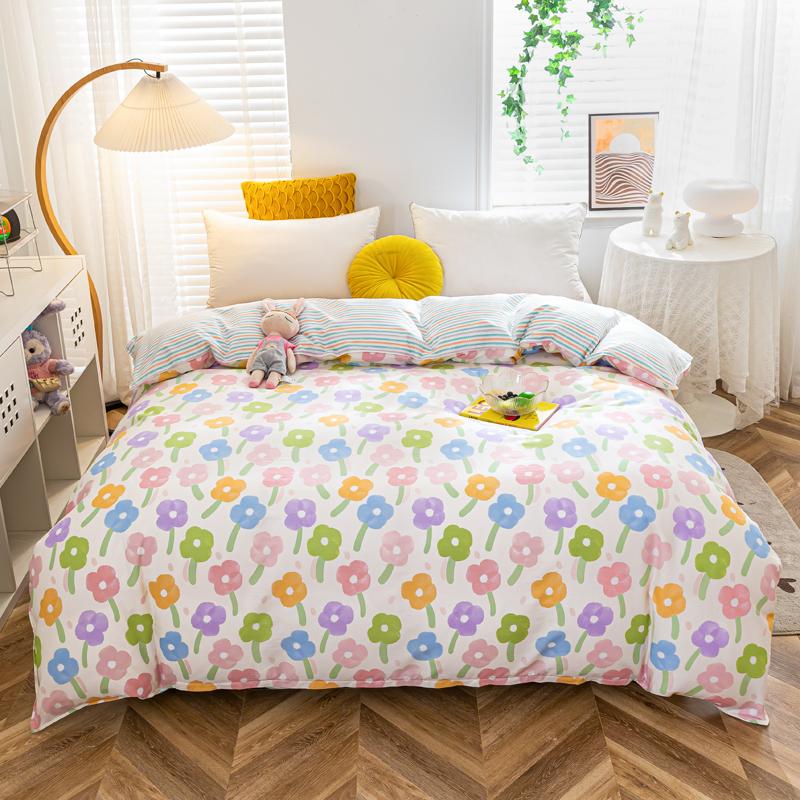 Kawaii Cartoon Bear Duvet Cover Cotton Girly Style Pattern Bedding Soft Skin-friendly Breathable Comforter Cover for Kids Girls