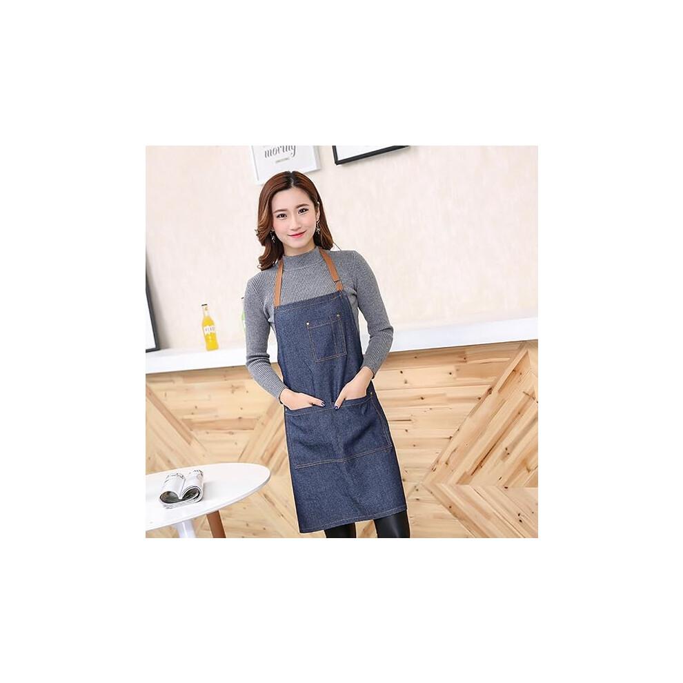 Verstellbare Denim-Küchenschürze mit Tasche und 3 Taschen für Männer und Frauen mit Tasche zum Kochen(blau)